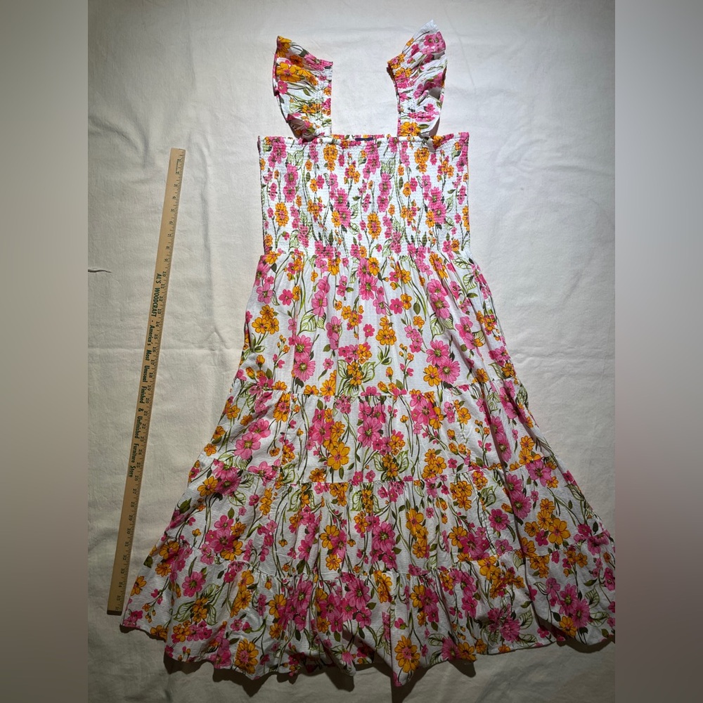 Lands End NWOT White Floral Cotton Smocked Tiered Dress Sz XL - Picture 7 of 10